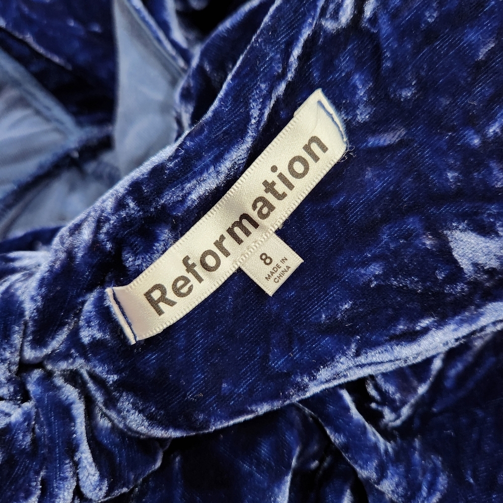 Reformation Livia Blue Velvet Dress - Picture 6 of 7